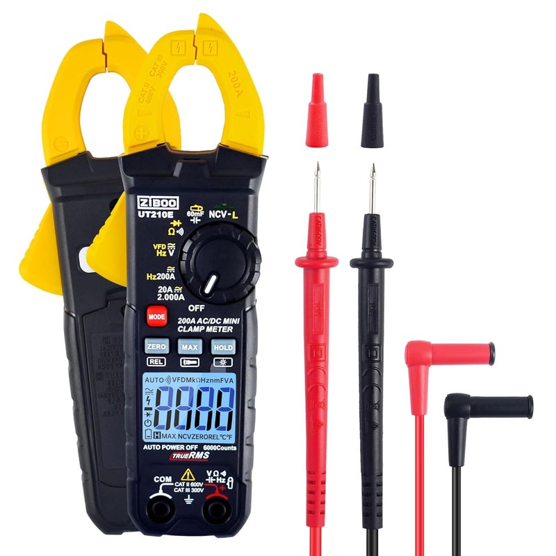 ZIBOO UT210E Mini Handheld Clamp Meter, True RMS AC/DC,6000 Counts Voltmeter Continuity Tester Capacitor HVAC Tool Multi Tester - Image 1